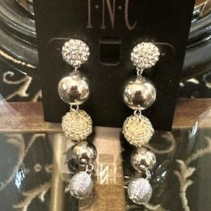 INC Silver Linear Ball Earrings Pierced Ear